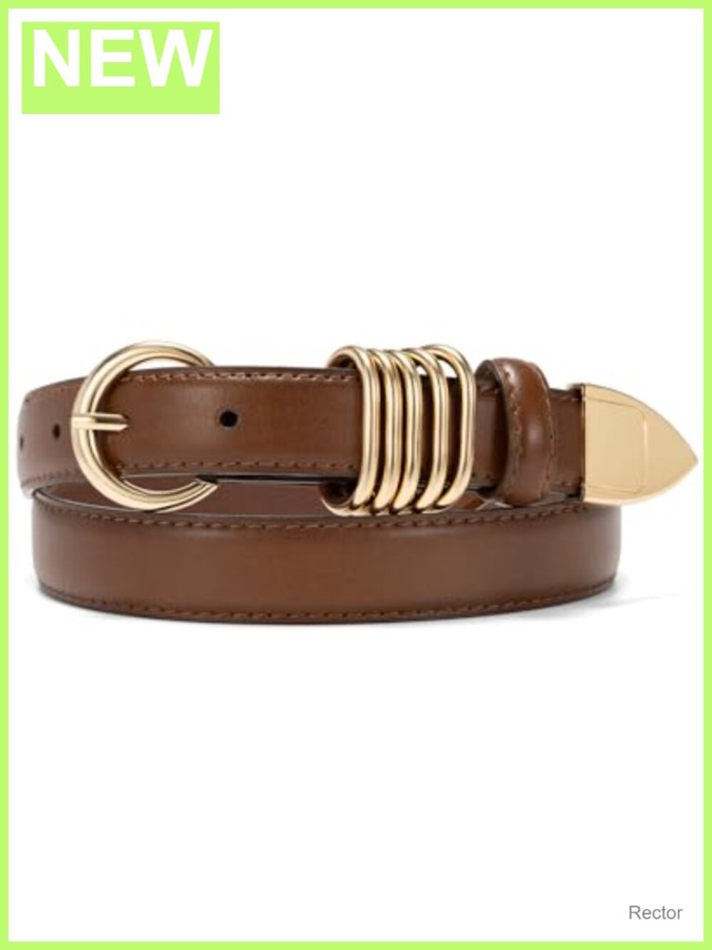 Women's Fashion Belt with Gold Buckle PU Leather 1 Inch